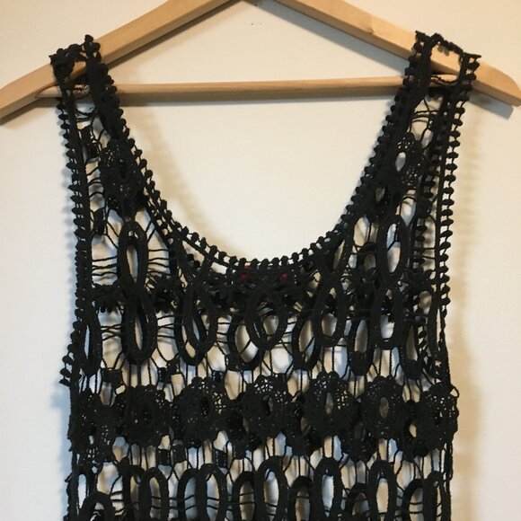 Vintage Bohemian Black Loose Crochet Lace Top - Picture 6 of 15